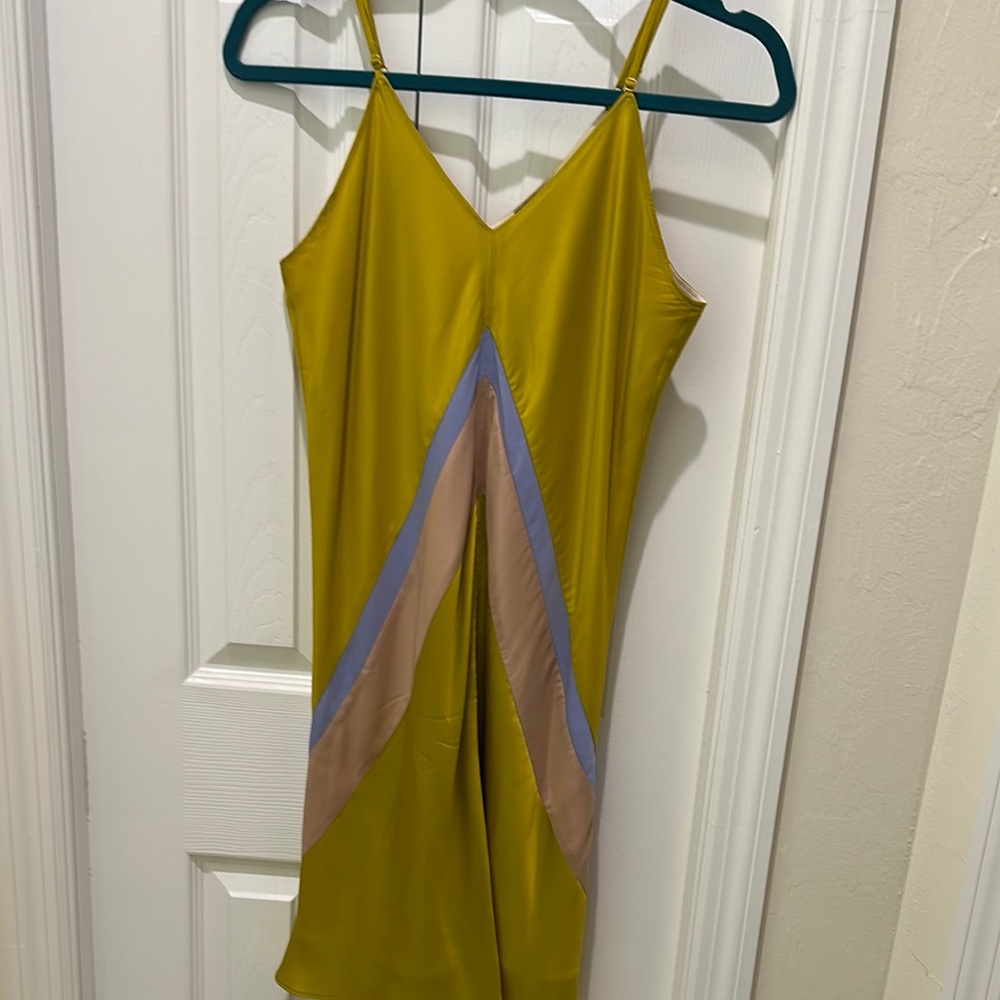 ATM Yellow Slip Dress with Chevron Design